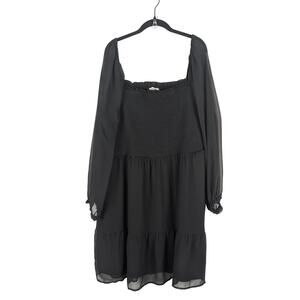 American Eagle Black Smocked Tiered Mini Dress Size XXL Sheer Long Sleeve Boho